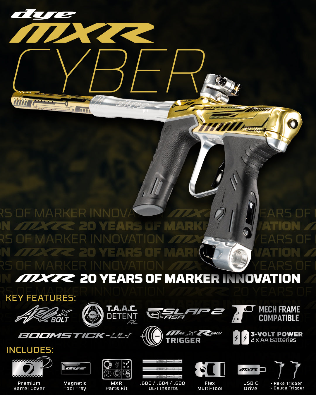 DYE MXR Marker - PGA Cyber - Gold/Silver Polish